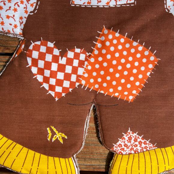 Vintage 70s Scarecrow Fabric Wall Hanging Fall Halloween Thanksgiving Kitsch 18" - Picture 6 of 6